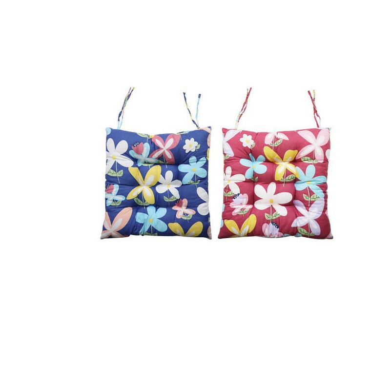 Cojín Para Silla Acolchado Diseño Flores 40x40cm Con Amarra 5