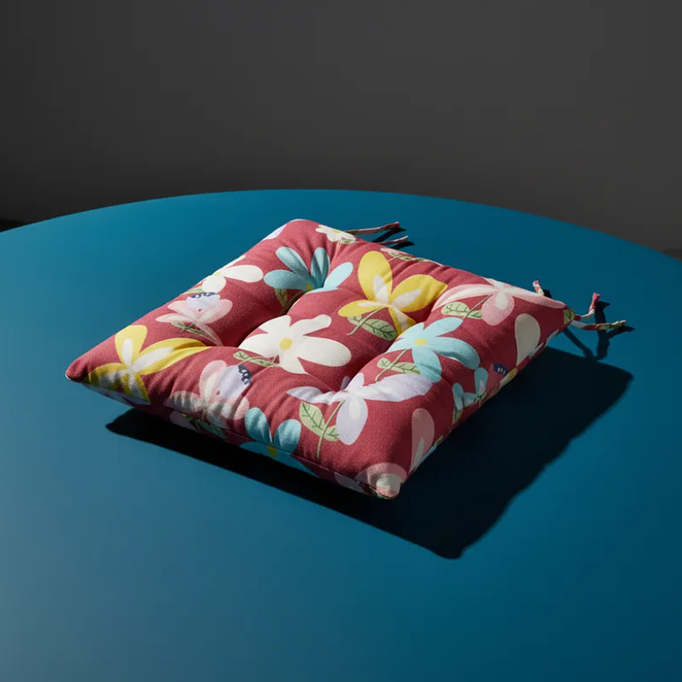 Cojín Para Silla Acolchado Diseño Flores 40x40cm Con Amarra 6