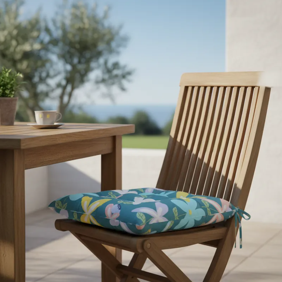 Cojín Para Silla Acolchado Diseño Flores 40x40cm Con Amarra 2