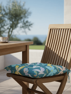 Cojín Para Silla Acolchado Diseño Flores 40x40cm Con Amarra