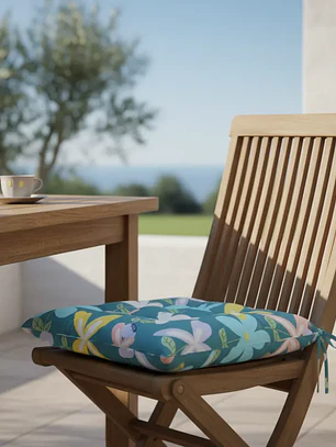 Cojín Para Silla Acolchado Diseño Flores 40x40cm Con Amarra