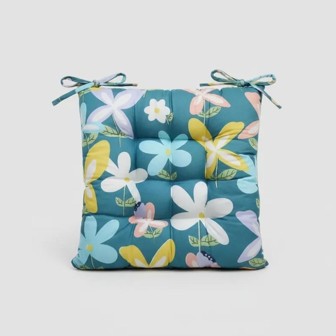 Cojín Para Silla Acolchado Diseño Flores 40x40cm Con Amarra 7