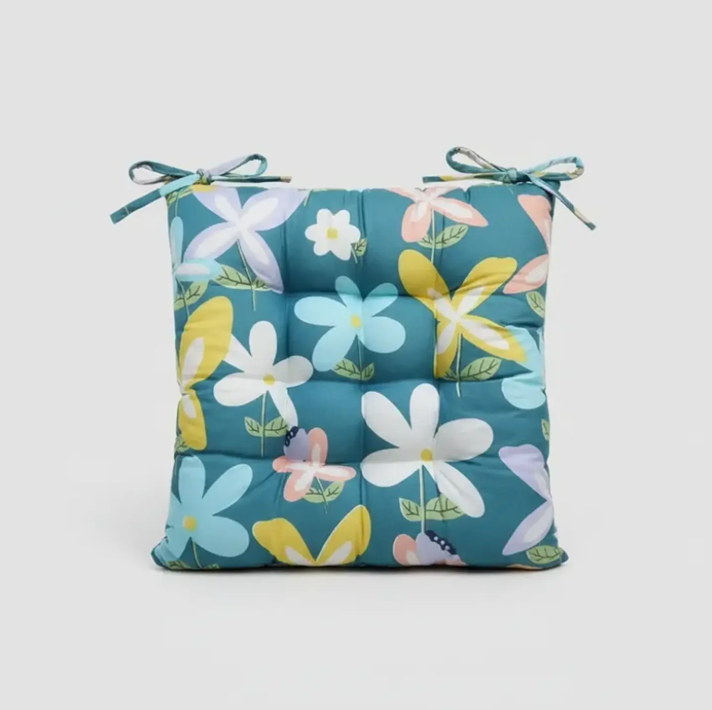 Cojín Para Silla Acolchado Diseño Flores 40x40cm Con Amarra 7