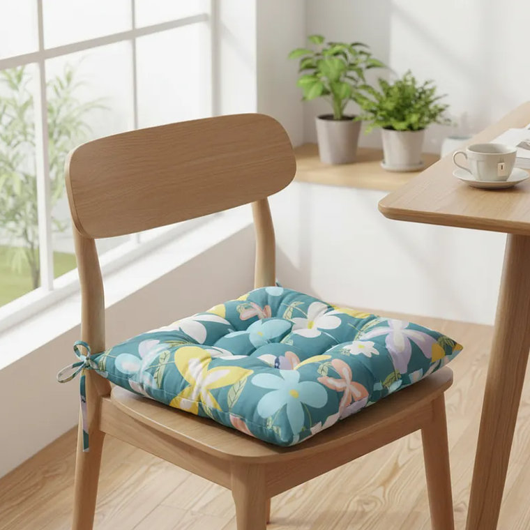 Cojín Para Silla Acolchado Diseño Flores 40x40cm Con Amarra 4