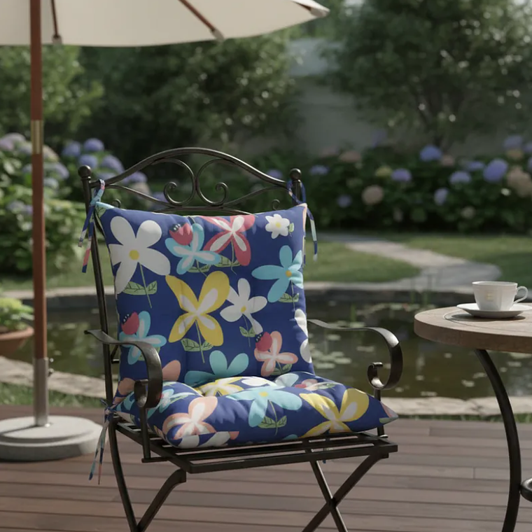 Cojín Para Silla Acolchado Diseño Flores 40x40cm Con Amarra 8