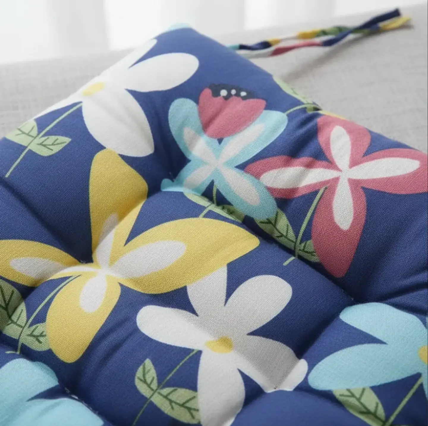 Cojín Para Silla Acolchado Diseño Flores 40x40cm Con Amarra 9