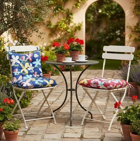 Cojín Para Silla Acolchado Diseño Flores 40x40cm Con Amarra