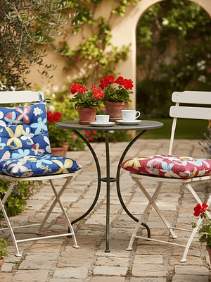 Cojín Para Silla Acolchado Diseño Flores 40x40cm Con Amarra