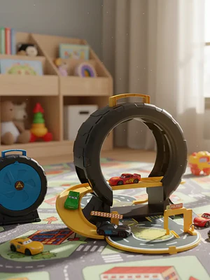 Pista De Carreras  Portátil Maletín Rueda Con Autitos