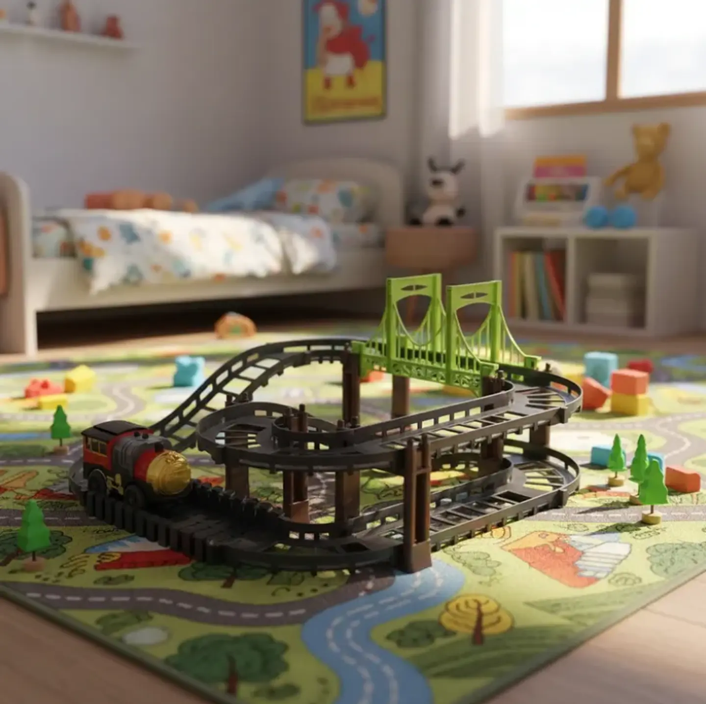 Pista De Tren Eléctrico Con Puente 4