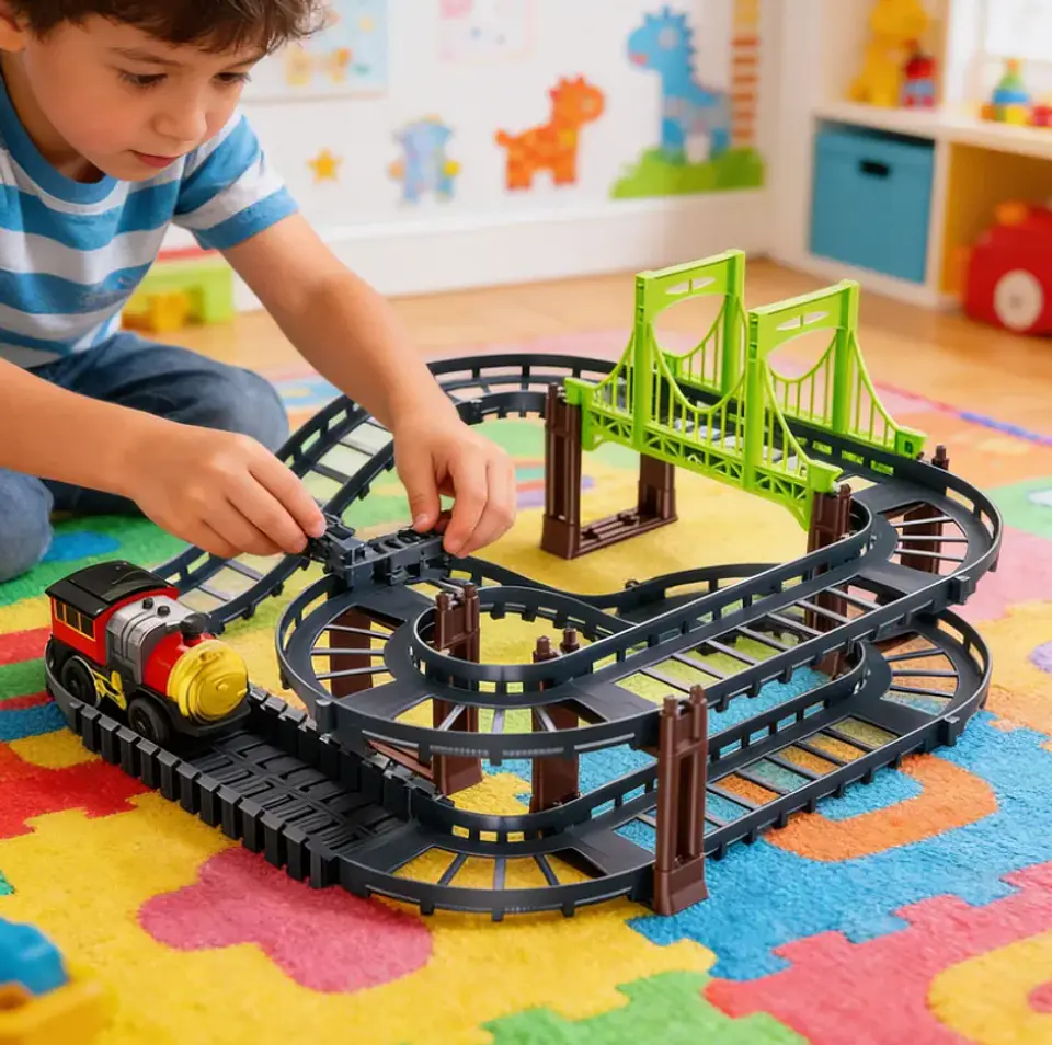 Pista De Tren Eléctrico Con Puente 5