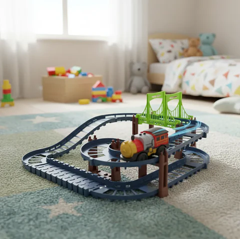 Pista De Tren Eléctrico Con Puente