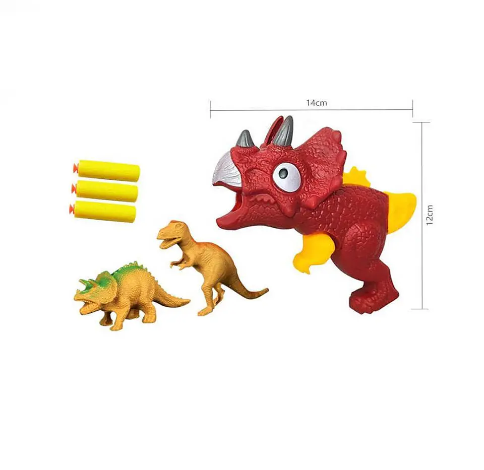 Pistola Lanzador Dinosaurio Triceratops Con Dardos Y Figuras 3