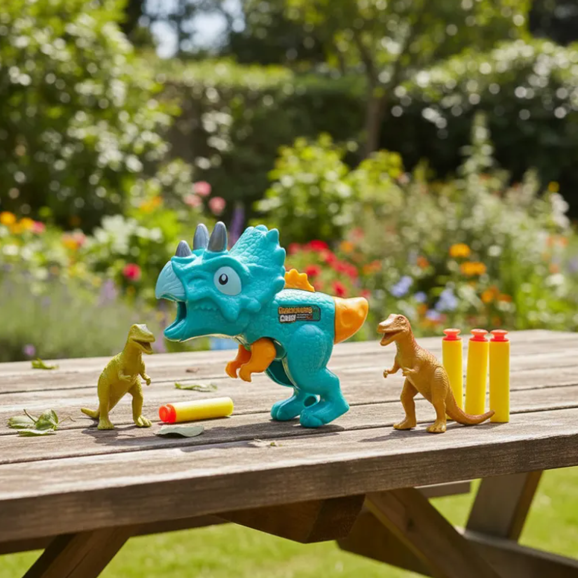 Pistola Lanzador Dinosaurio Triceratops Con Dardos Y Figuras 5