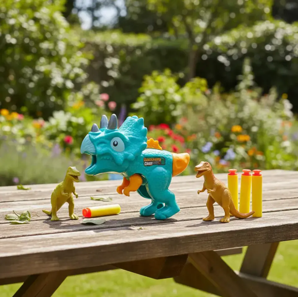 Pistola Lanzador Dinosaurio Triceratops Con Dardos Y Figuras 5