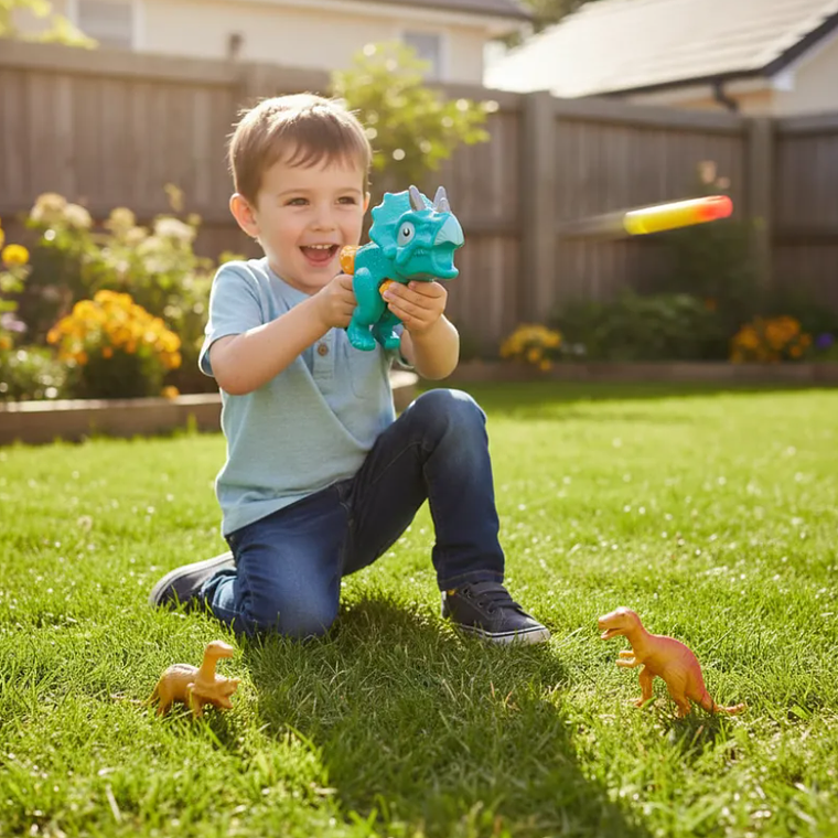 Pistola Lanzador Dinosaurio Triceratops Con Dardos Y Figuras 6