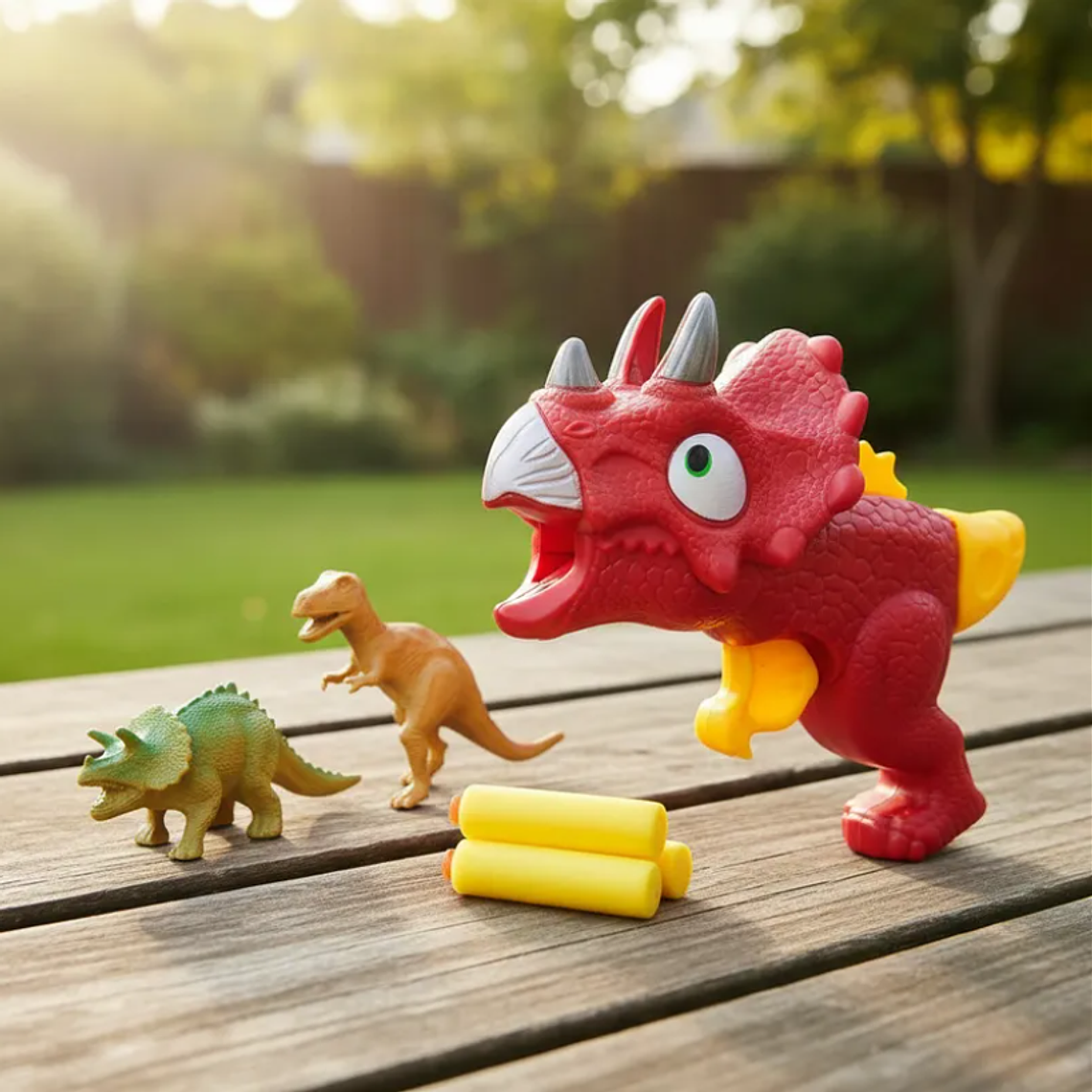 Pistola Lanzador Dinosaurio Triceratops Con Dardos Y Figuras 7