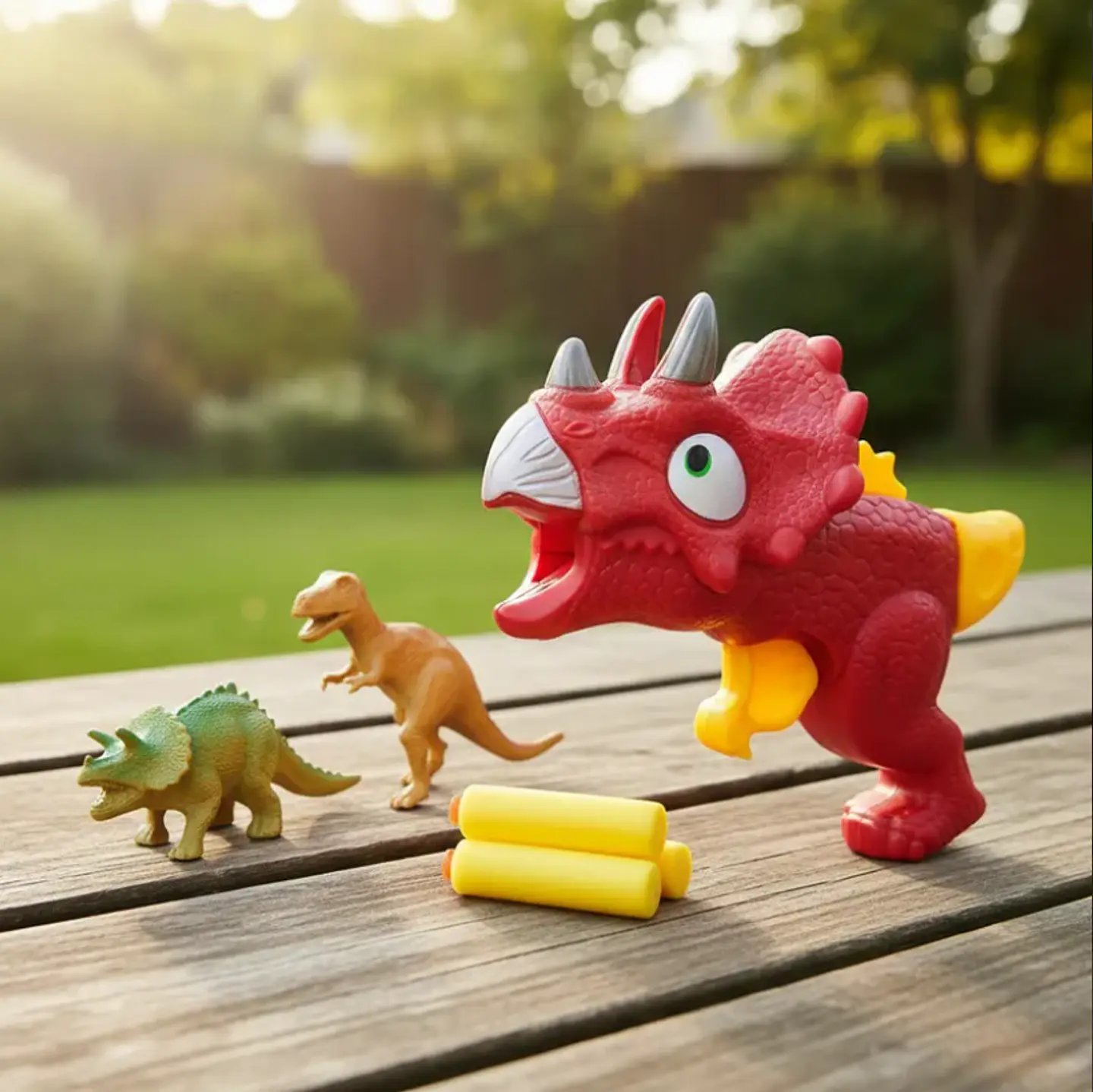 Pistola Lanzador Dinosaurio Triceratops Con Dardos Y Figuras 7