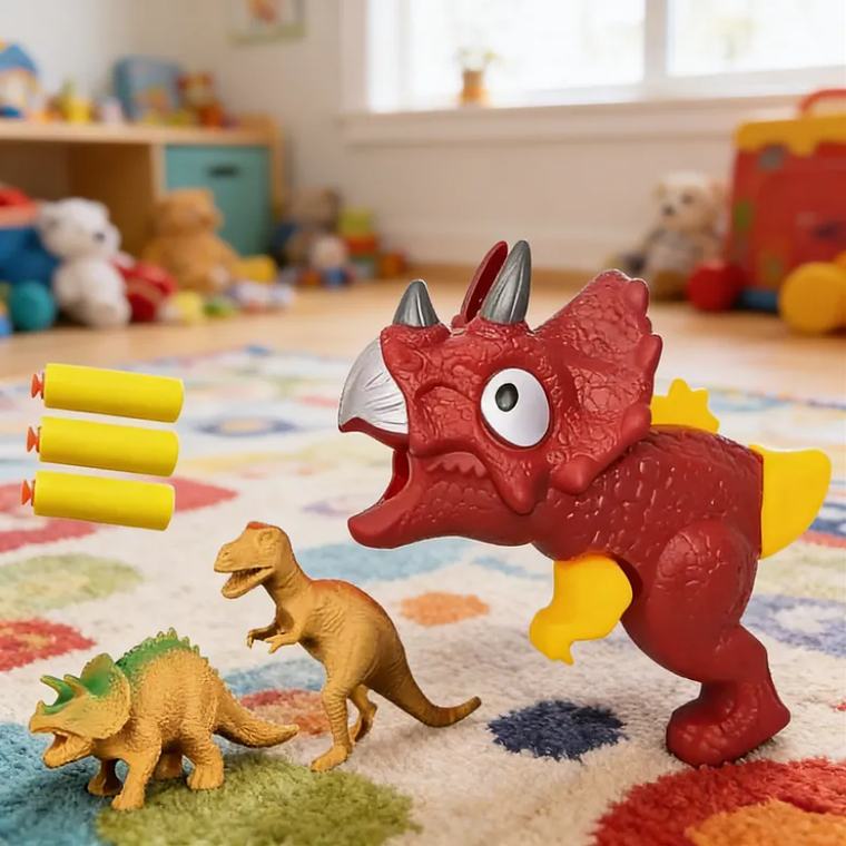 Pistola Lanzador Dinosaurio Triceratops Con Dardos Y Figuras 1