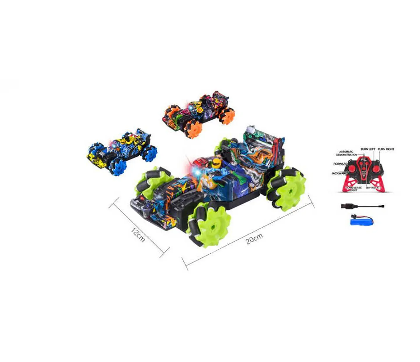 Auto A Control Remoto Stunt Drift 360° Recargable Con Luces 4