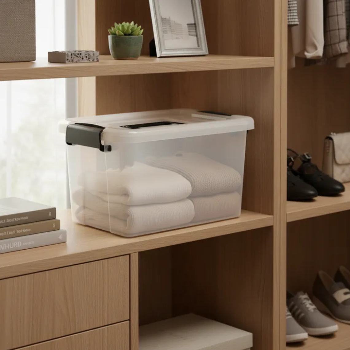 Caja Organizadora Plástica 42x30x25cm con Tapa y Broches 20L 5