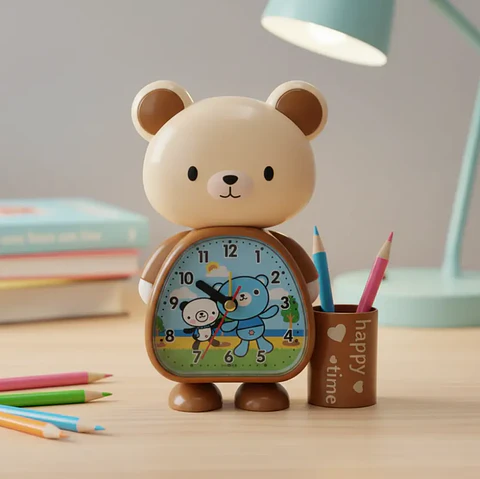 Reloj Despertador Infantil Diseño Oso Con Portalápices