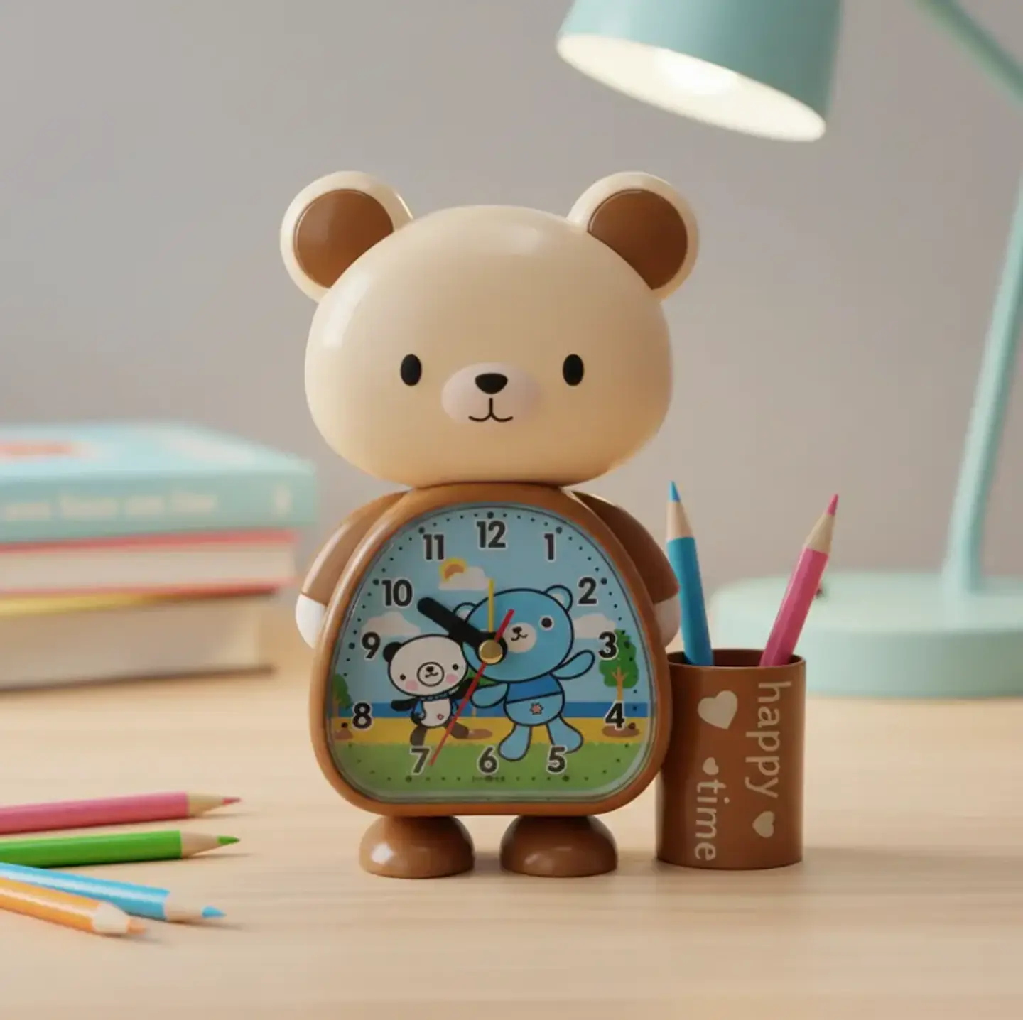Reloj Despertador Infantil Diseño Oso Con Portalápices 1