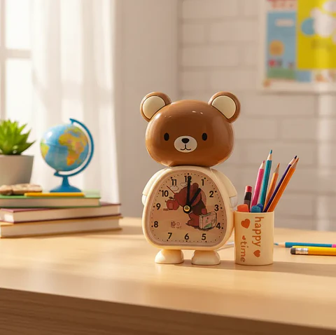 Reloj Despertador Infantil Diseño Oso Con Portalápices