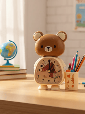 Reloj Despertador Infantil Diseño Oso Con Portalápices