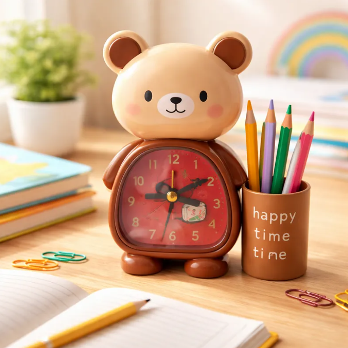 Reloj Despertador Infantil Diseño Oso Con Portalápices 7