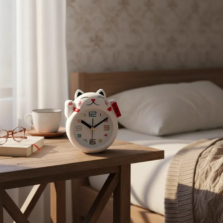 Reloj Despertador Gato De La Suerte Maneki-neko Decorativo 5