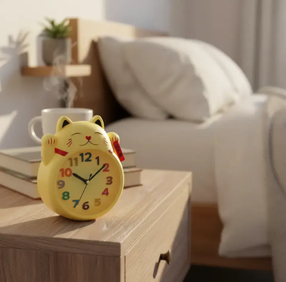 Reloj Despertador Gato De La Suerte Maneki Neko Decorativo 4