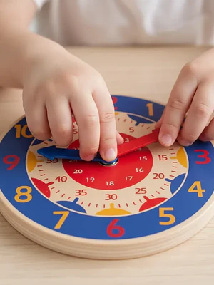 Set x6 Reloj didáctico de madera para aprender la hora 14cm