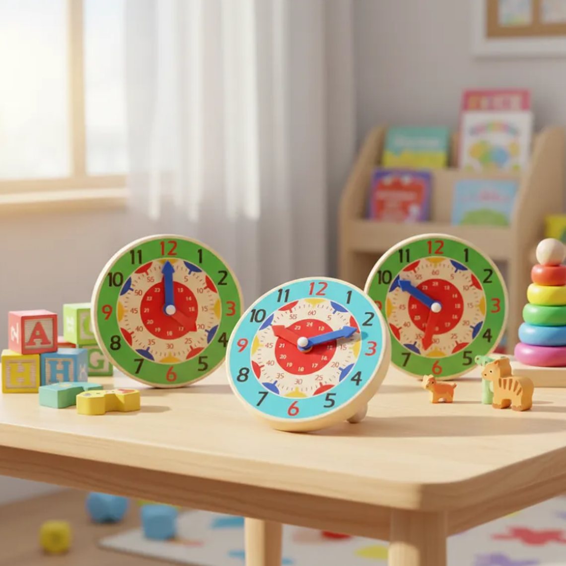 Set x6 Reloj didáctico de madera para aprender la hora 14cm 3