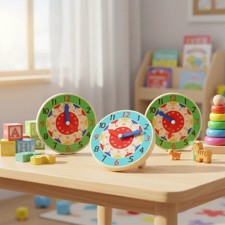 Set x6 Reloj didáctico de madera para aprender la hora 14cm 3