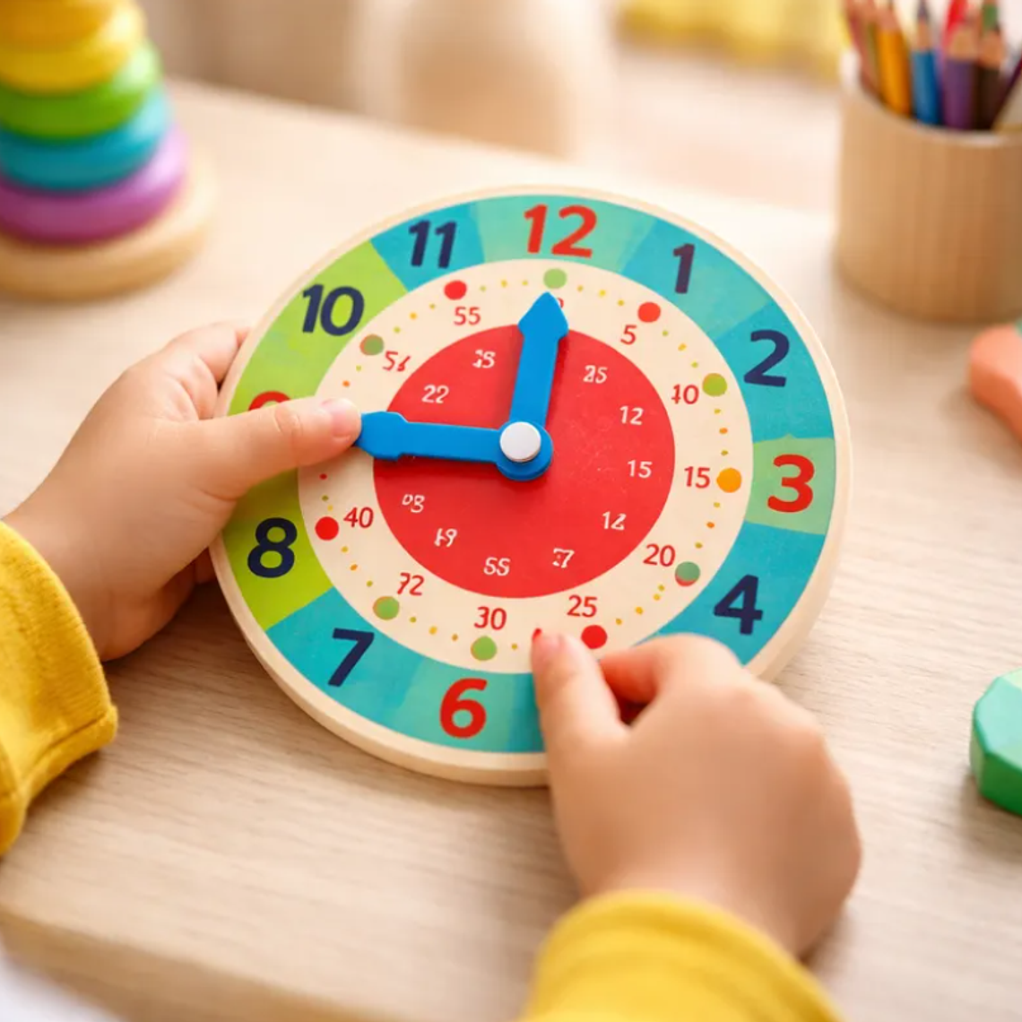 Set x6 Reloj didáctico de madera para aprender la hora 14cm 4