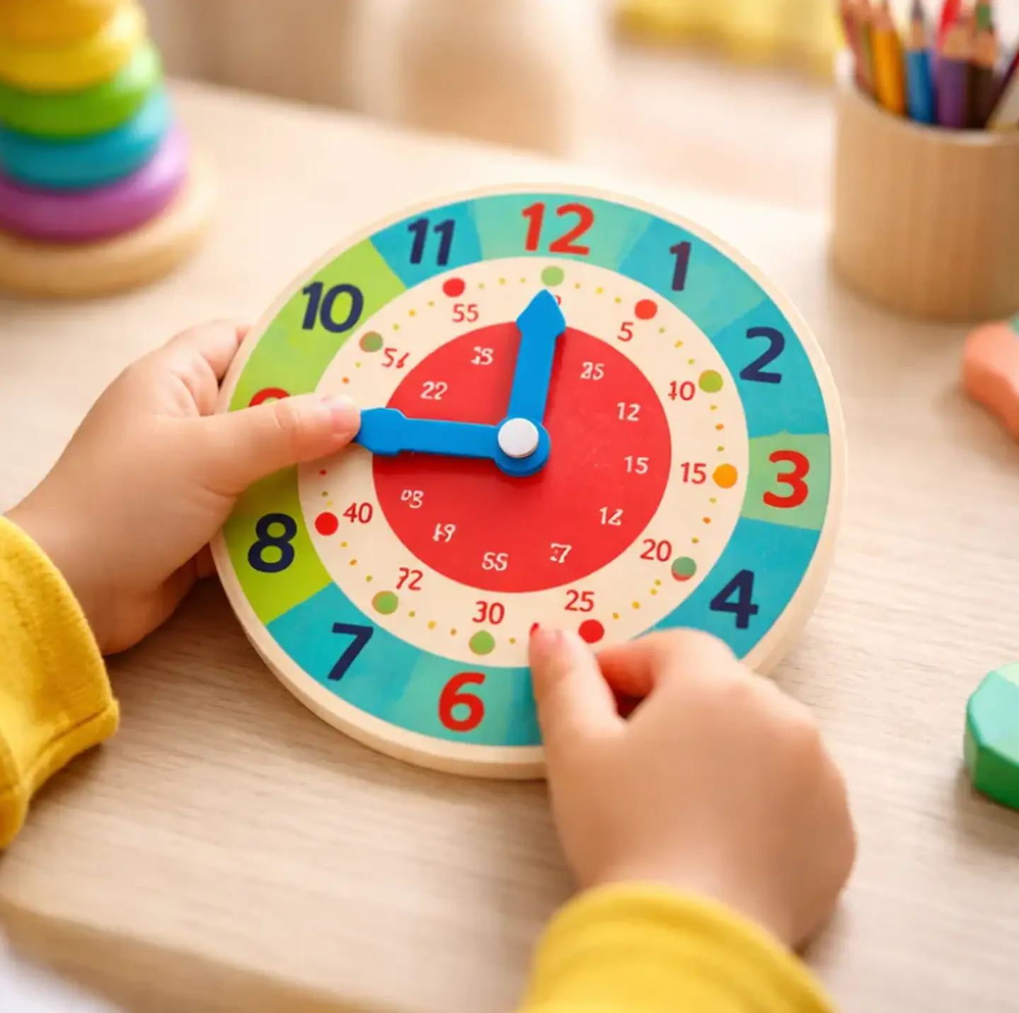 Set x6 Reloj didáctico de madera para aprender la hora 14cm 4