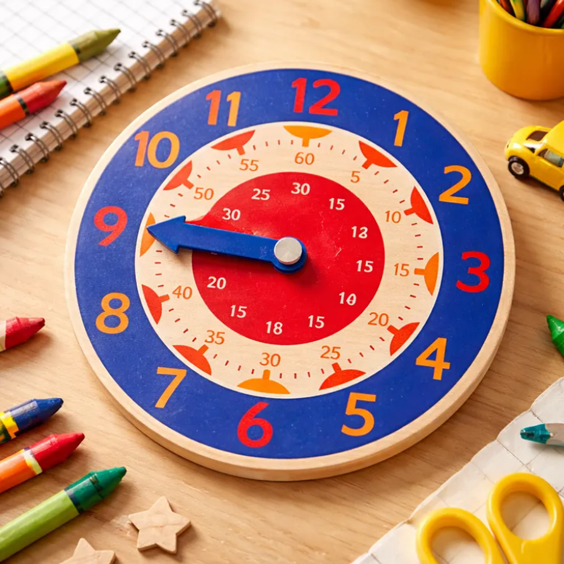 Set x6 Reloj didáctico de madera para aprender la hora 14cm 5