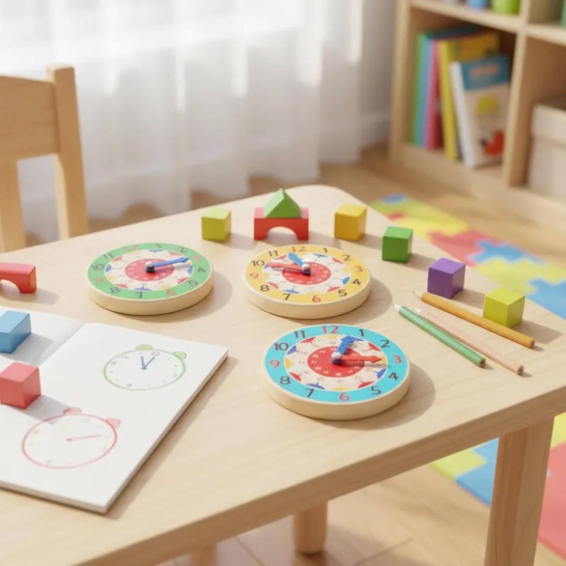 Set x6 Reloj didáctico de madera para aprender la hora 14cm 7