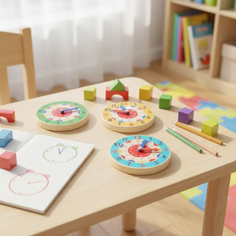 Set x6 Reloj didáctico de madera para aprender la hora 14cm 7