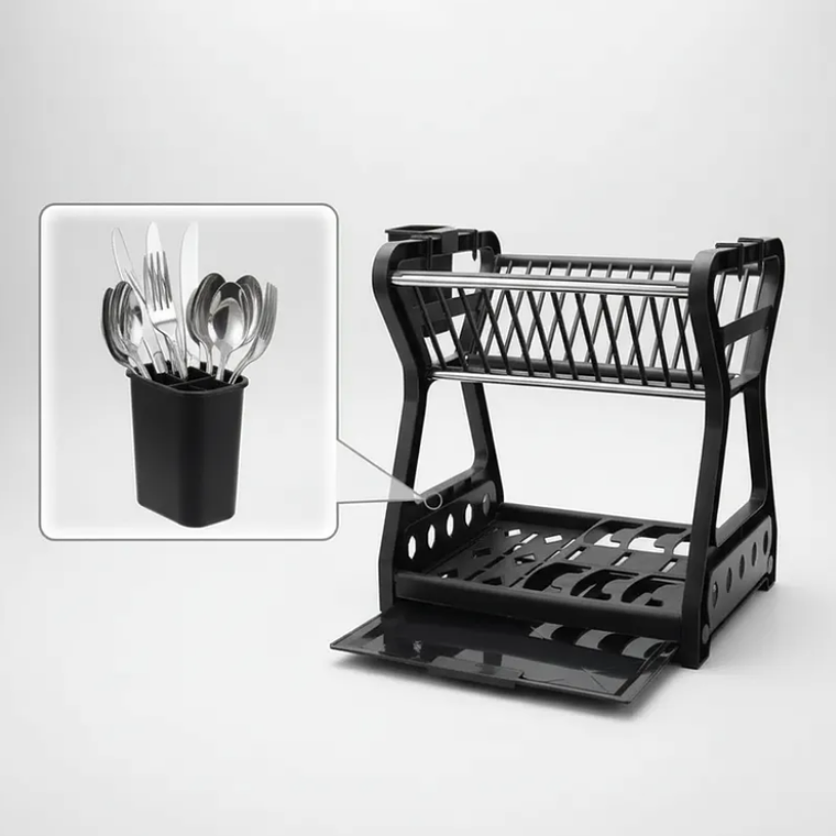 Secador De Loza Escurridor De Platos 2 Niveles Con Cubiertero 2