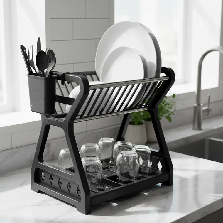 Secador De Loza Escurridor De Platos 2 Niveles Con Cubiertero 3