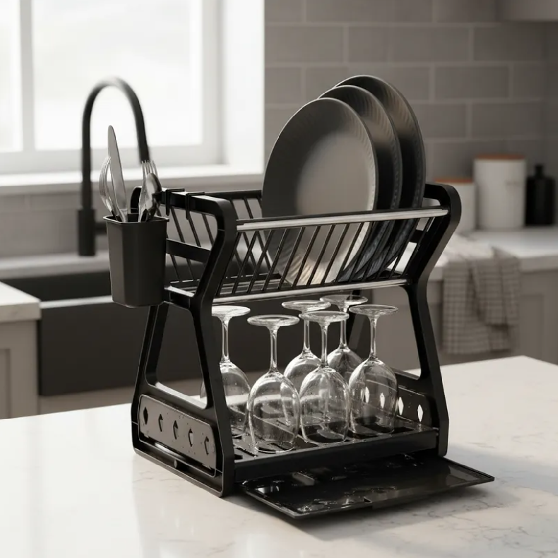 Secador De Loza Escurridor De Platos 2 Niveles Con Cubiertero 4