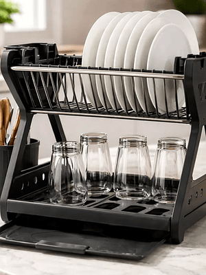 Secador De Loza Escurridor De Platos 2 Niveles Con Cubiertero