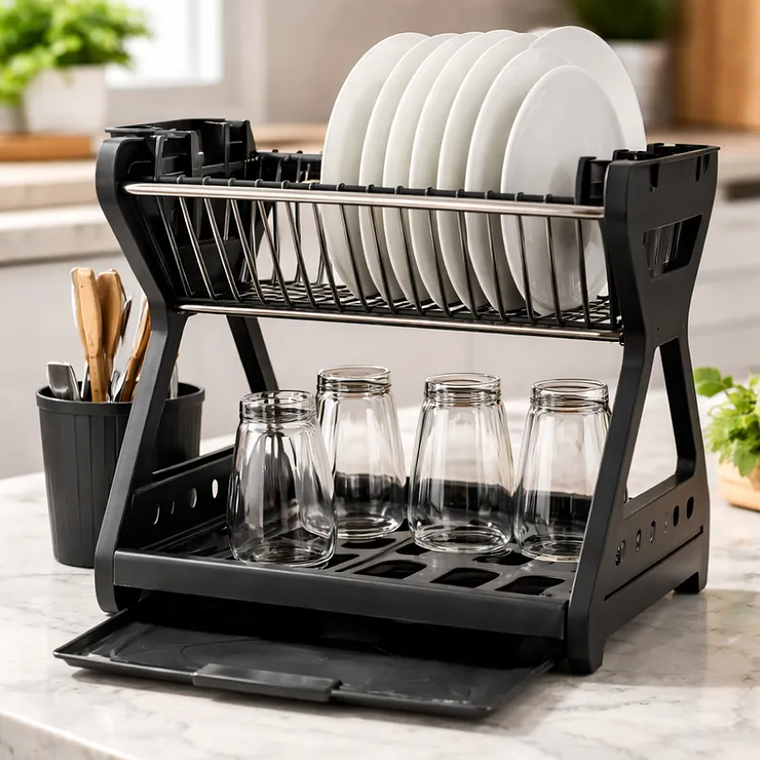 Secador De Loza Escurridor De Platos 2 Niveles Con Cubiertero 1