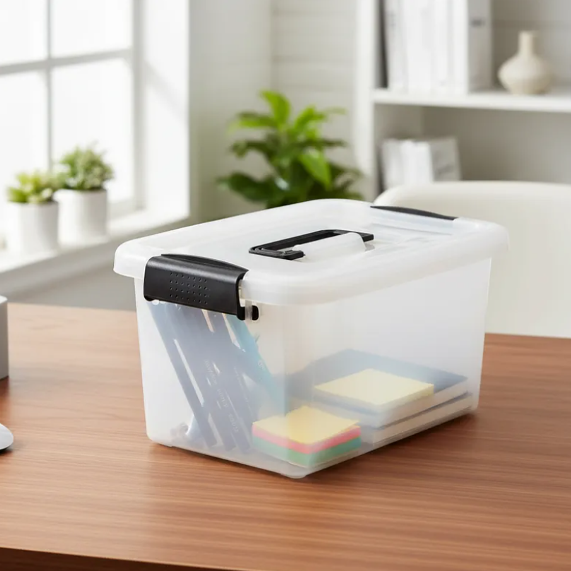 Caja organizadora plástica con tapa y asas 38x22x28cm 1