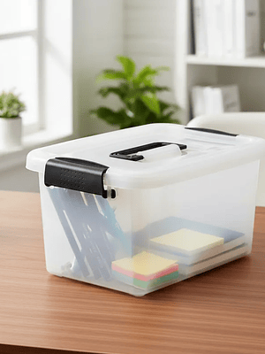 Caja organizadora plástica con tapa y asas 38x22x28cm