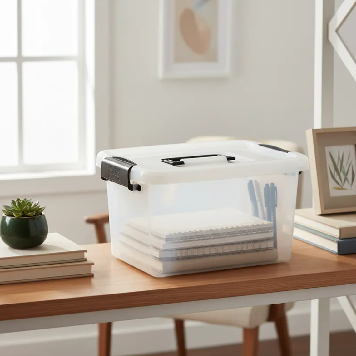 Caja organizadora plástica con tapa y asas 10L 1