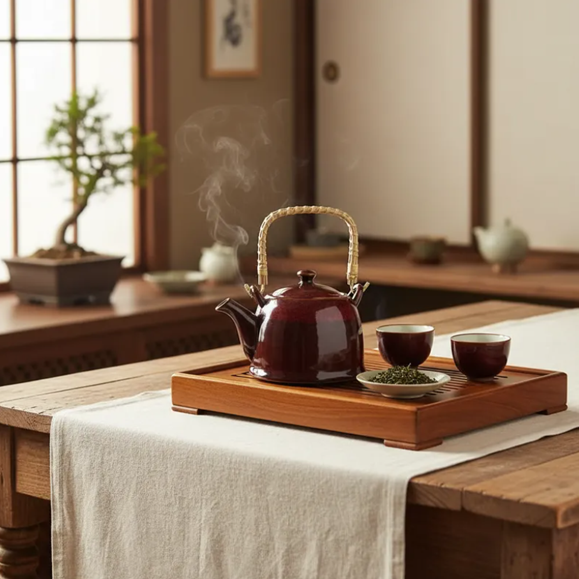 Tetera de Cerámica Estilo Japonés 800ml con Mango de Bambú 2