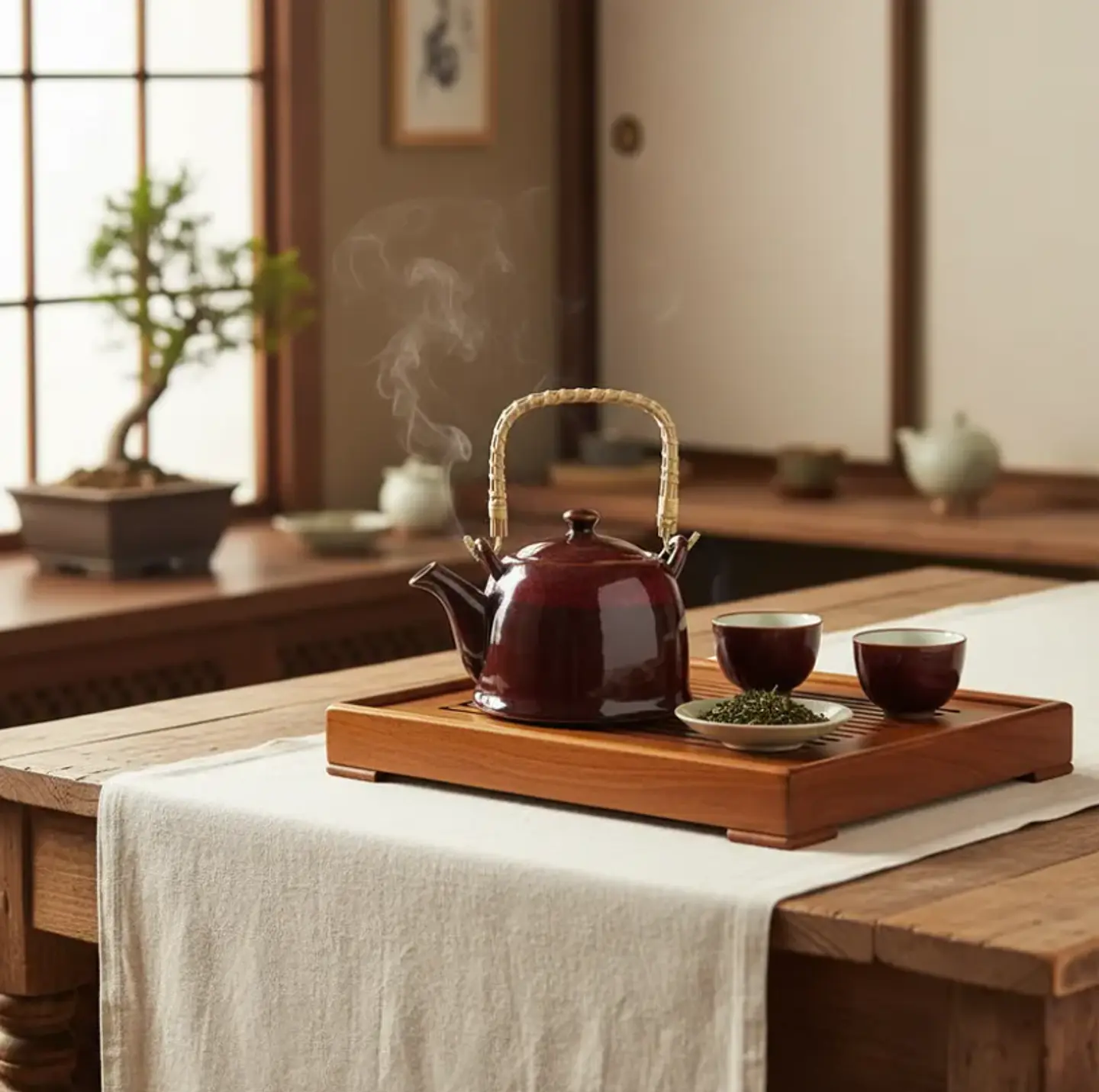 Tetera de Cerámica Estilo Japonés 800ml con Mango de Bambú 2